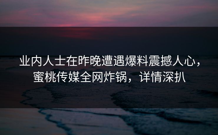 业内人士在昨晚遭遇爆料震撼人心，蜜桃传媒全网炸锅，详情深扒